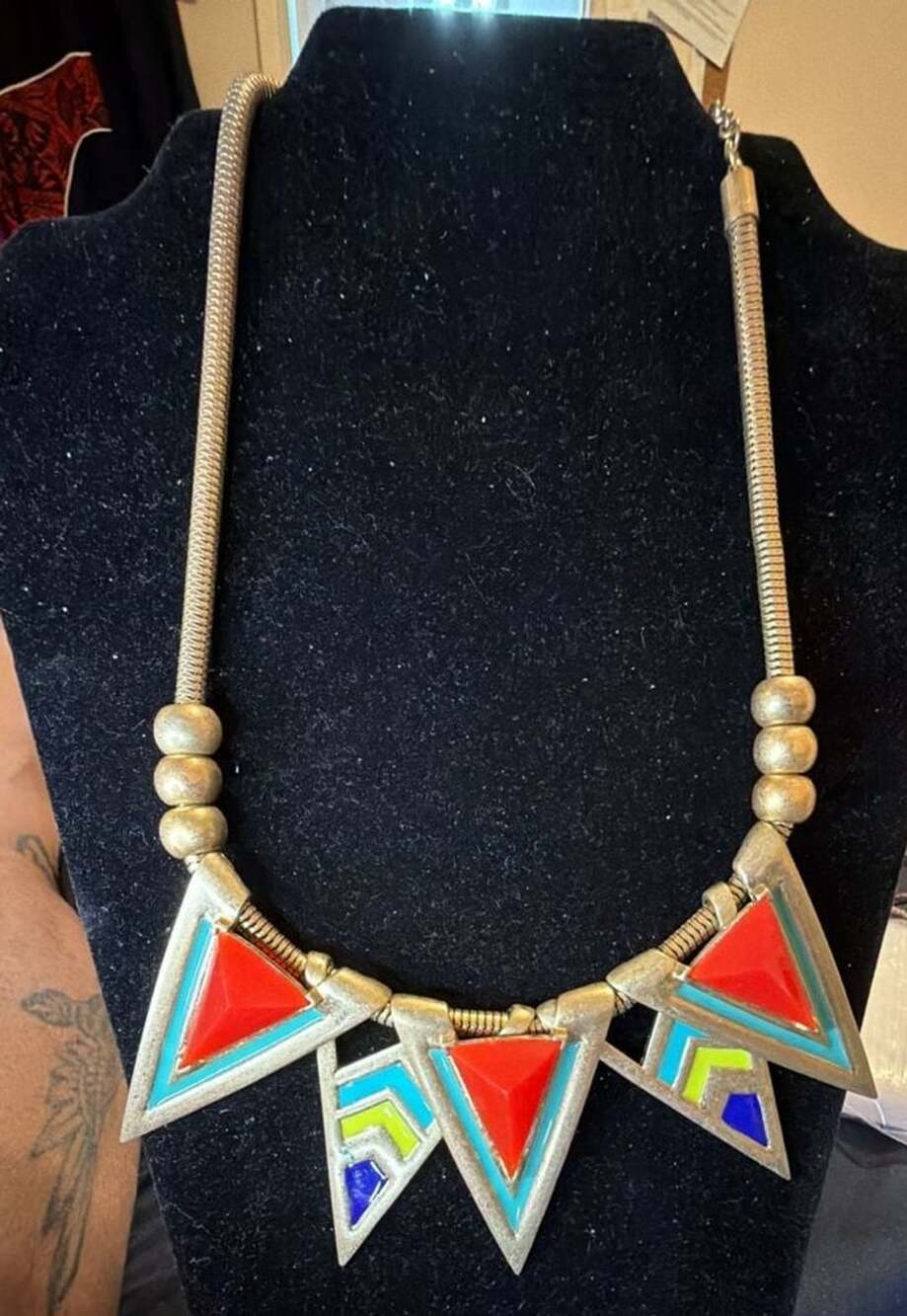 Vintage 1980s Geometric Triangle Bib Statement Necklace